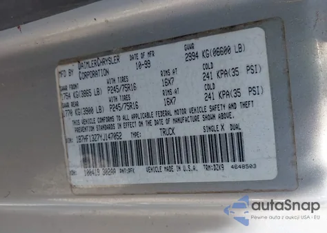 2000 Dodge Ram 1500 St from USA, damaged, VIN 1B7HF13Z7YJ147052